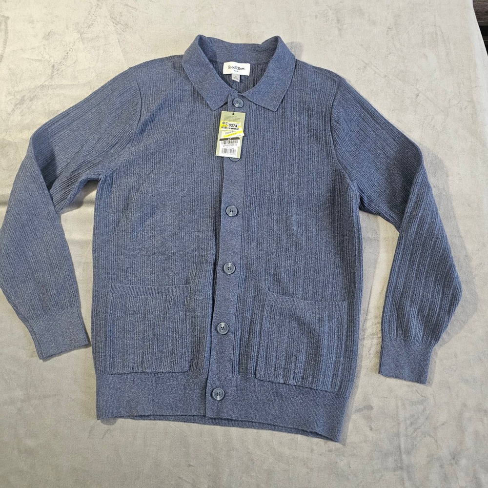 Goodfellow & Co Mens Blue Ribbed Knit Button Front Cardigan Sweater Small New